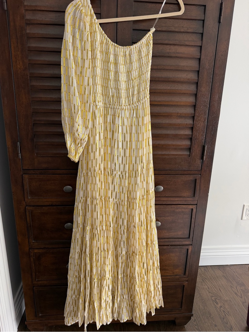 Sundress Joanna Croisette White Gold One Shoulder Maxi Dress XS/S NWT